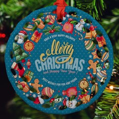 Personalized Merry Christmas Name Any Text Round Filigree Ornament Round Filigree Ornament (Two Sides) View2
