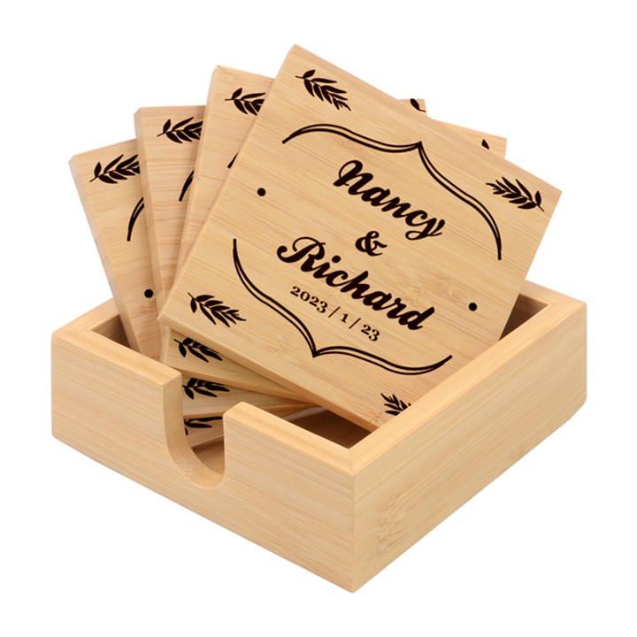 Personalized Family Name Bamboo Coaster Set