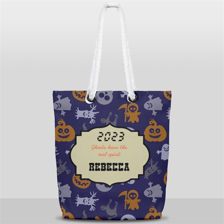 Halloween Pattern Full Print Rope Handle Tote (Small)
