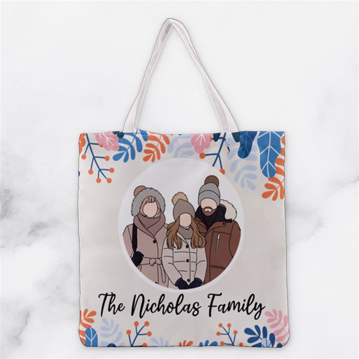 Personalized Photo Illustration Family Name Tote Bag Grocery Tote Bag