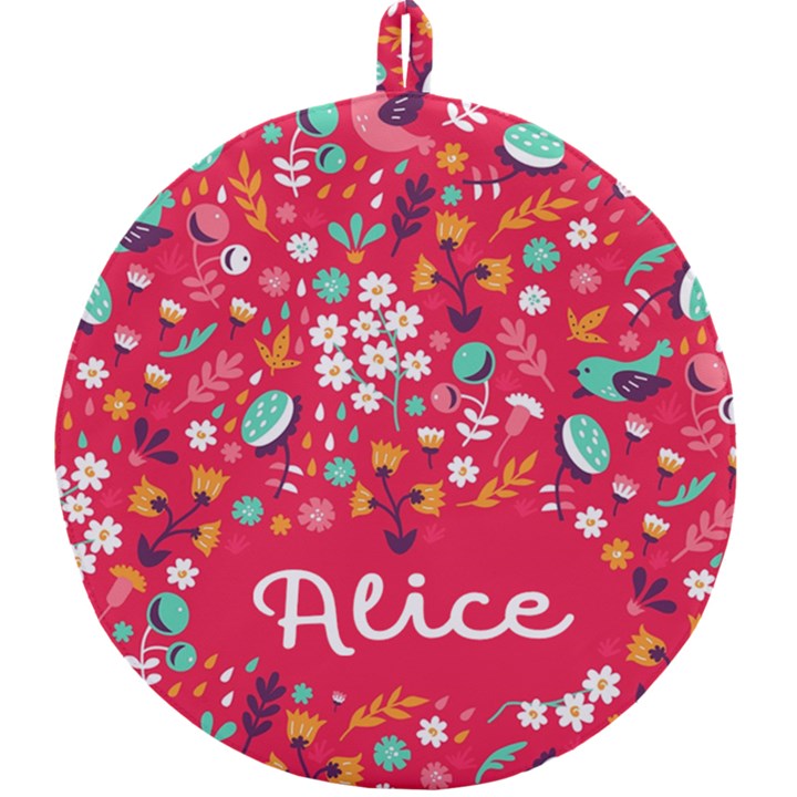 Personalized Spring Bird Floral Pattern Name Round Trivet Round Trivet