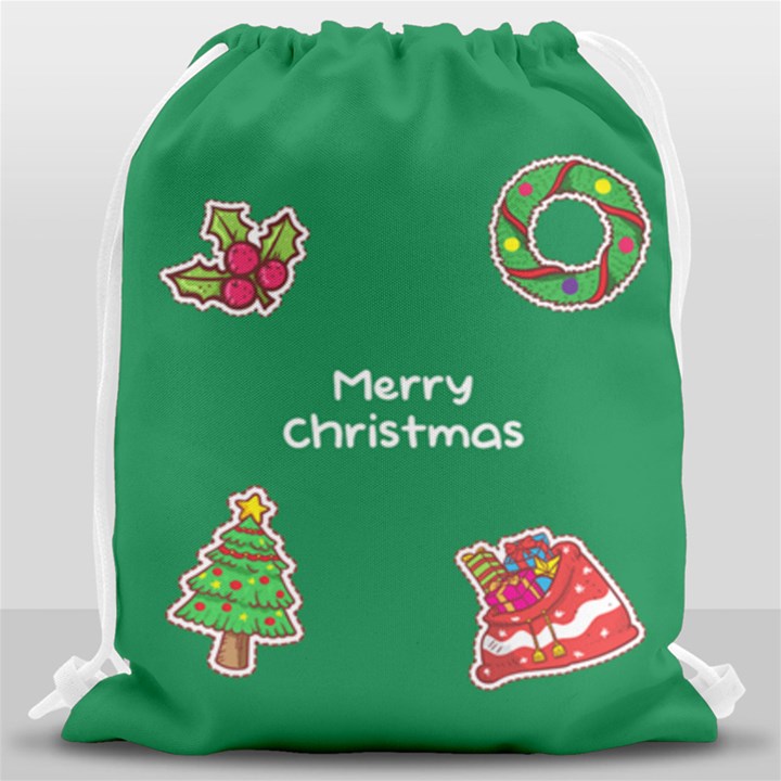 Personalized Any Text Xmas Patch Style Drawstring Bag Drawstring Bag (Large)