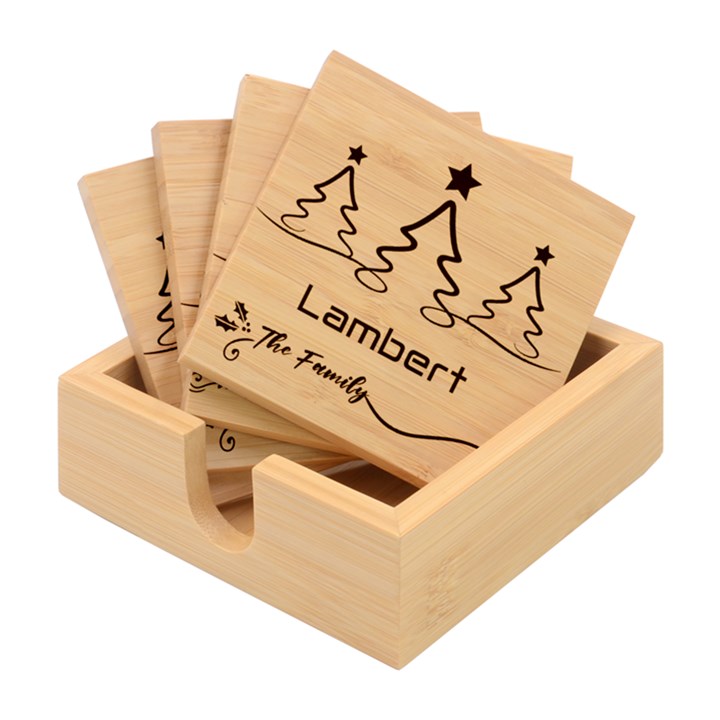 Personalized Xmas Tree Family Any Text Name Bamboo Coaster Set Bamboo Coaster Set