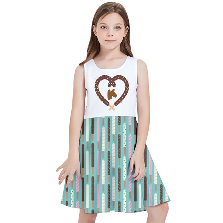 Personalized Name Chocolate Sticks Pattern Kids  Skater Dress Kids  Skater Dress
