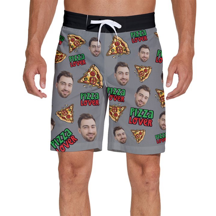 Personalized Photo Many Face Head Pizza Lover Men s Beach Shorts
