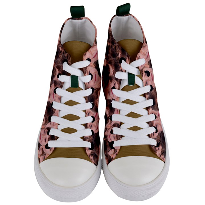 Personalized Photo Many Face Head Women s Mid-Top Canvas Sneakers