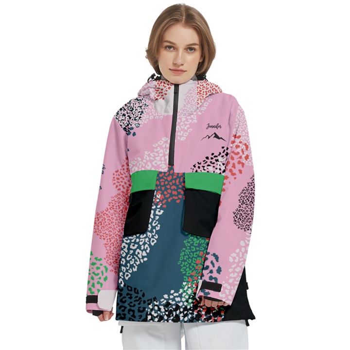 Personalized Leopard Pattern Logo Any Text Name Women s Pullover Zip Ski and Snowboard Waterproof Breathable Jacket
