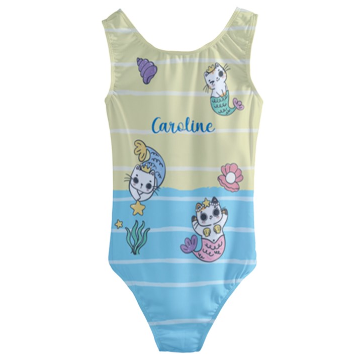 Personalized Any Text Cat Mermaid Kids  Cut-Out Back One Piece Swimsuit