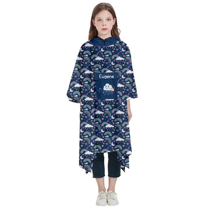 Personalized Name Night Rainbow Pattern Kids  Hooded Rain Ponchos