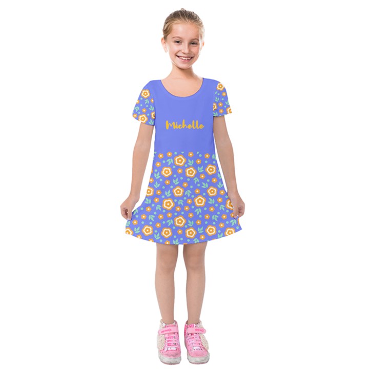 Personalized Any Text Flower Kids  Short Sleeve Velvet Dress