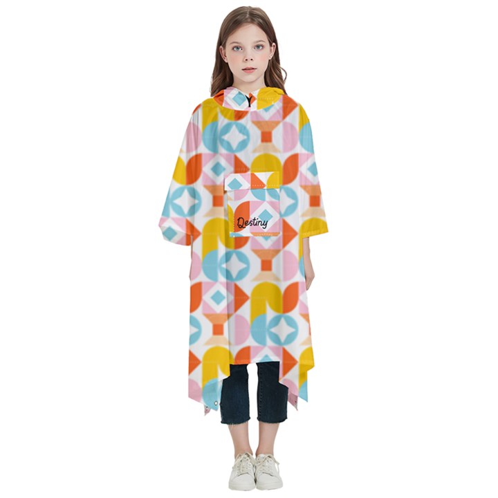 Personalized Name Geometric Patterns Kids  Hooded Rain Ponchos