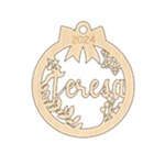 Personalized Big Ribbon with Leaf Oval Wood Ornament Front