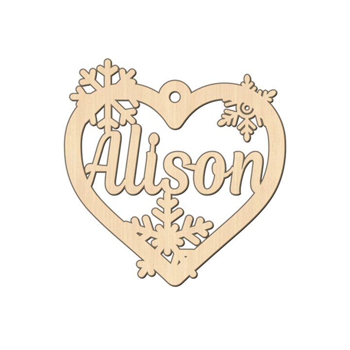Personalized Snowflake Heart Wood Ornament