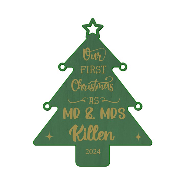 Personalized First Christmas Tree Green Wood Ornament