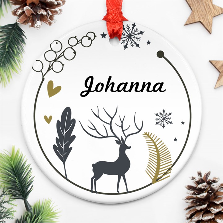 Xmas Deer with Photo Circle Ornaments Round Ornament (Two Sides)