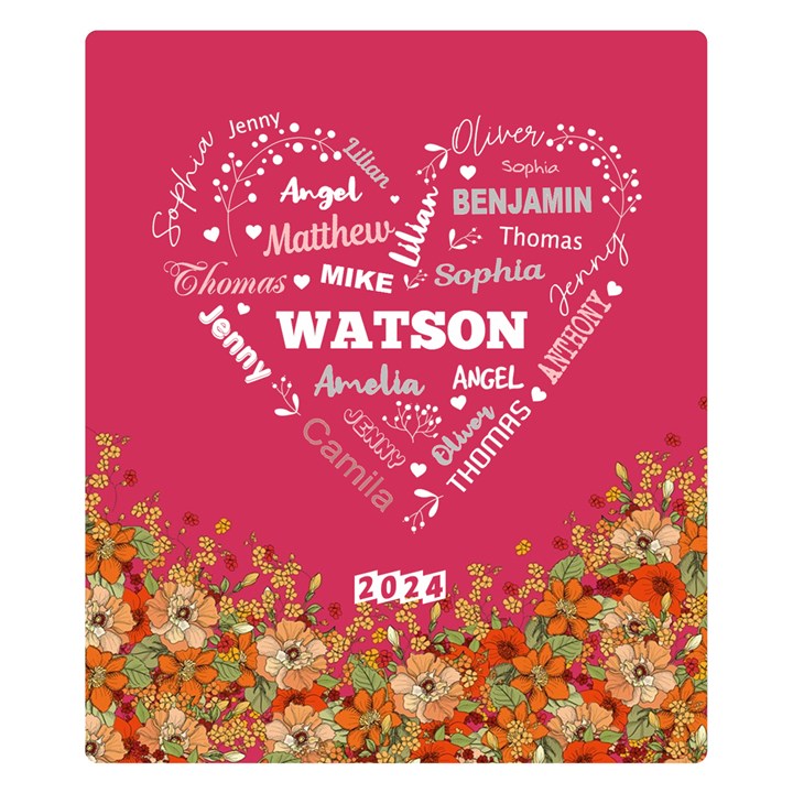 Personalized Family Name Love Heart Flower Two Sides Premium Plush Fleece Blanket (Kids Size)