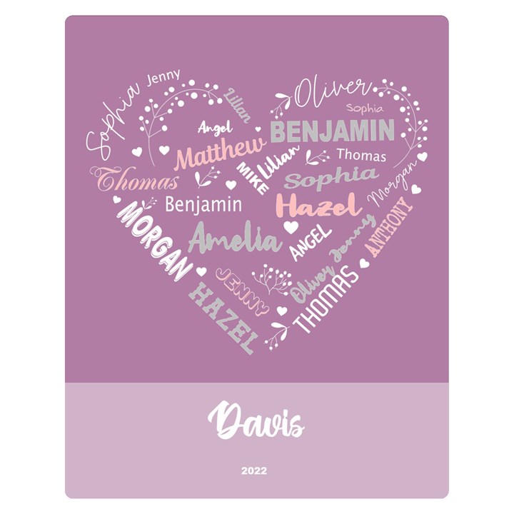Personalized Family Name Love Heart 2 Two Sides Premium Plush Fleece Blanket (Teen Size)
