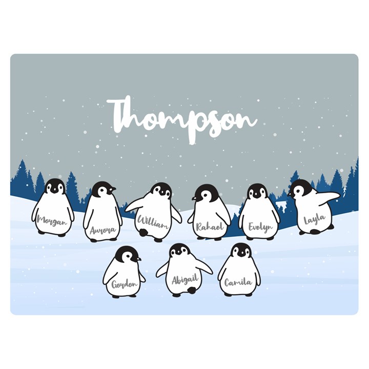 Personalized Name Penguin Family Two Sides Premium Plush Fleece Blanket (Baby Size)