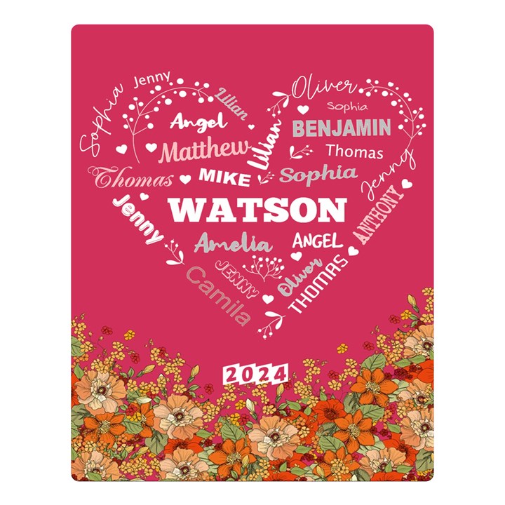 Personalized Family Name Love Heart Flower Two Sides Premium Plush Fleece Blanket (Large)