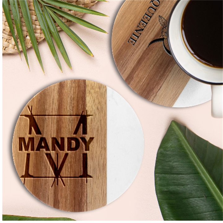 Personalized Name Best Gift Marble Wood Coaster (Round)