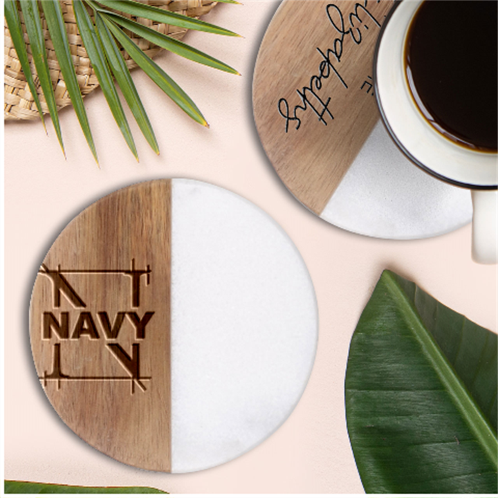 Personalized Name Best Gift Classic Marble Wood Coaster (Round) 