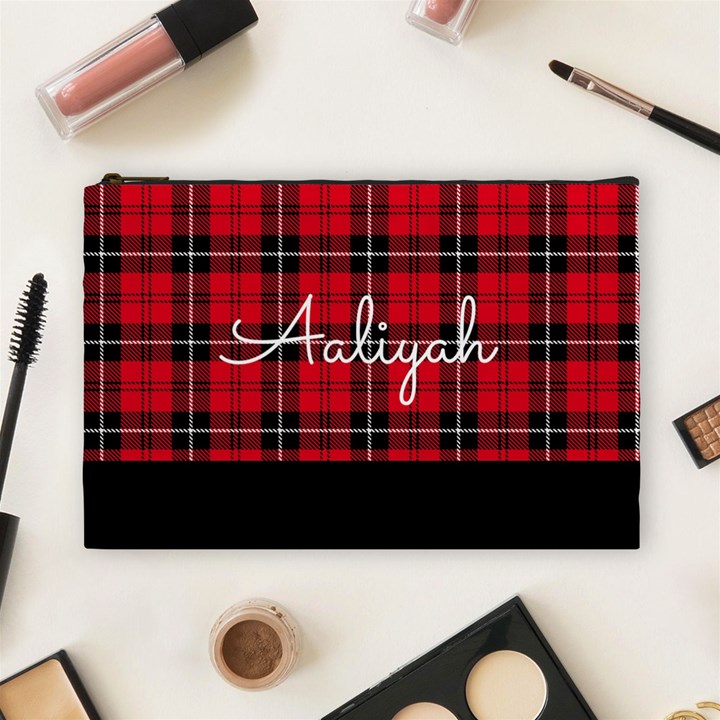 PERSONALIZED CHECK PATTERN NAME 1 COSMETIC BAG Cosmetic Bag (Large)