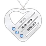 Personalized 3 Line Names Heart 925 Sterling Silver Name Pendant Necklace Front