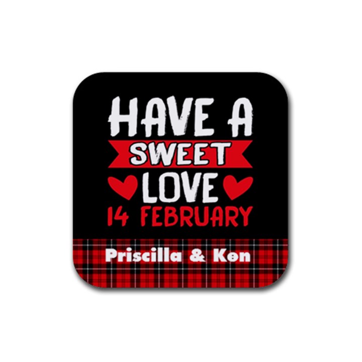 Personlized Valentine Plaid Pattern Rubber Coaster (Square)