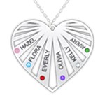 Personalized Name 6 Members Family Tree Heart Love 925 Sterling Silver Pendant Necklace Front