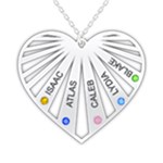 Personalized Name 5 Members Family Tree Heart Love 925 Sterling Silver Pendant Necklace Front
