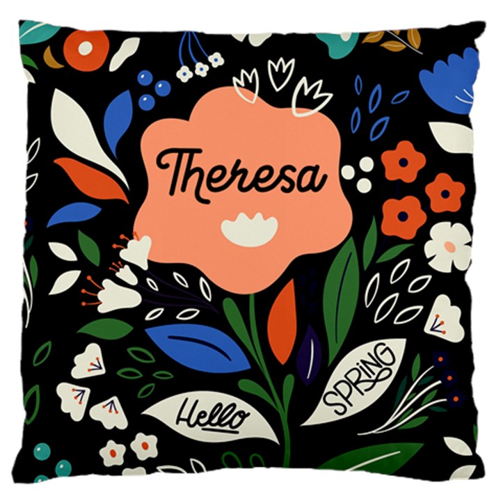 Personalized Hello Spring Floral Pattern Name Large Cushion Case (One Side)