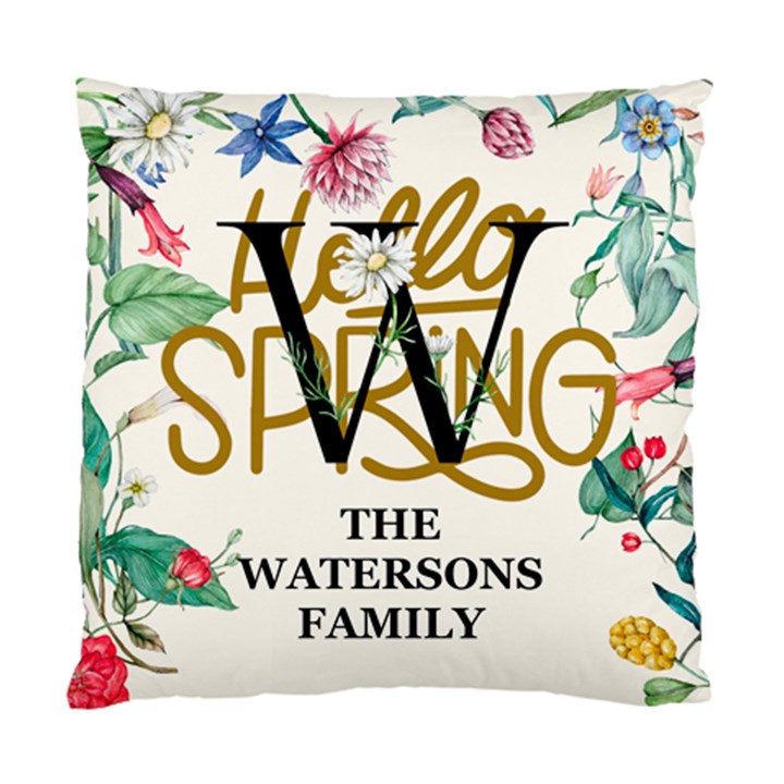 Personalized Spring Floral Initial Family Name Standard Cushion Case (One Side)