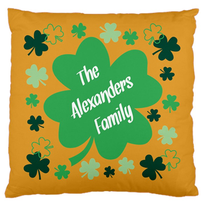 Personalized St Patricks Day Clover Family Name Large Cushion Case (One Side)