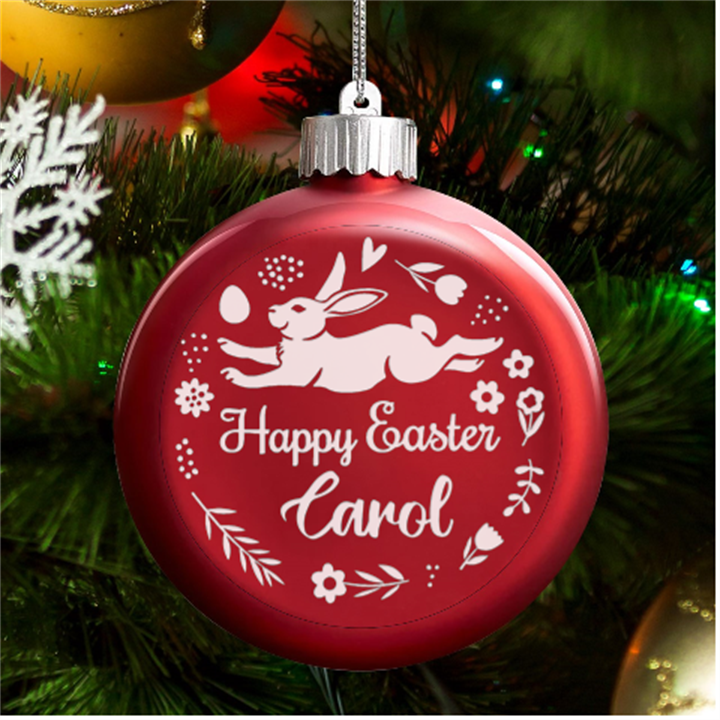 Personalized Easter Day Rabbit Name LED Glass Round Ornament