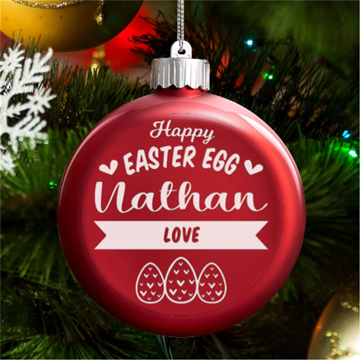 Personalized Easter Day Rabbit Egg Name LED Glass Round Ornament