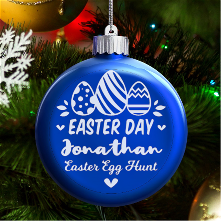 Personalized Easter Day Rabbit Egg Name LED Glass Round Ornament