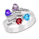 Diamond 4 Name Heart Ring 925 Sterling Silver Ring Front