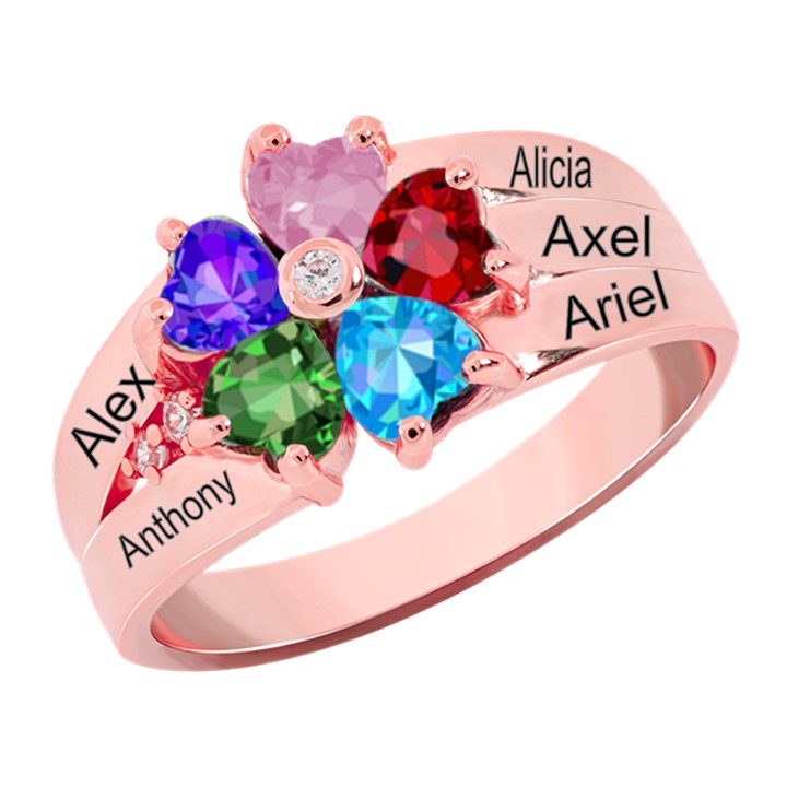 Diamond 5 Name Heart Ring 925 Sterling Silver Ring