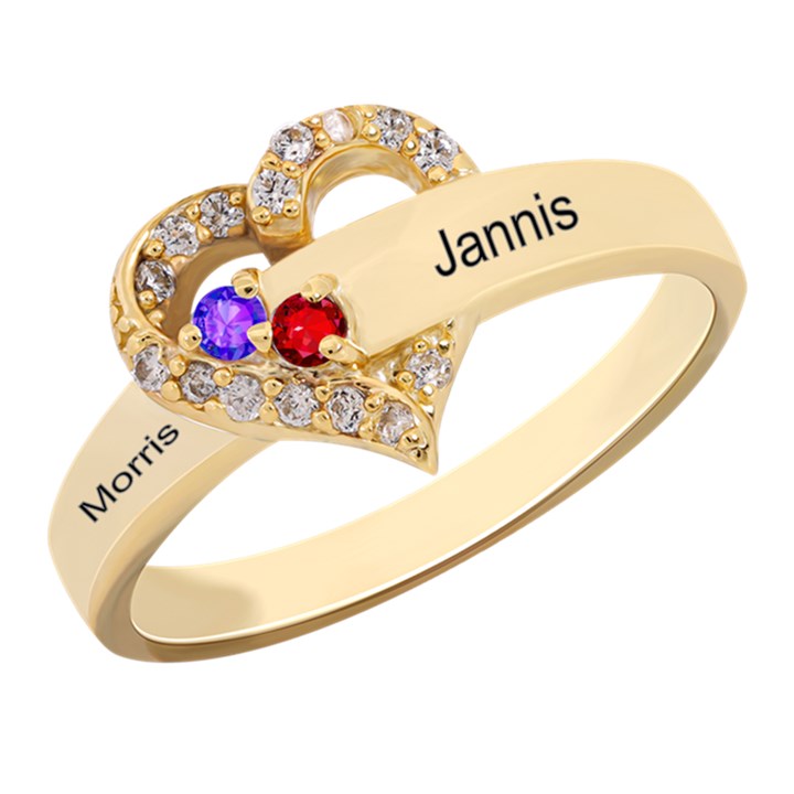 Round Diamond 2 Name Heart Ring 925 Sterling Silver Ring