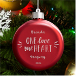 Personalized Love Couple Name LED Glass Round Ornament Front