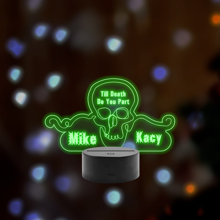 Personalized Name Skull Remote LED Acrylic Message Display (Black Round Stand) 