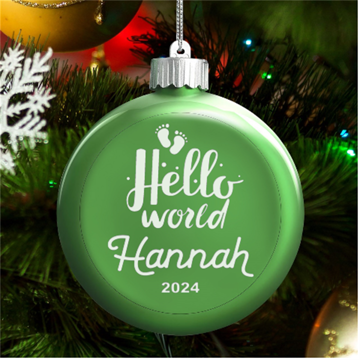 Personalized Hello World Baby Name LED Glass Round Ornament