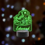Personalized Dinosaur Name 3 Remote LED Acrylic Message Display (Black Round Stand)  Front