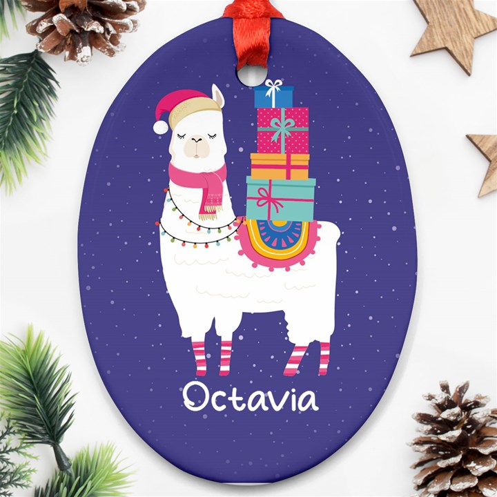 Personalized Christmas Alpaca Presents Ornament (Oval)