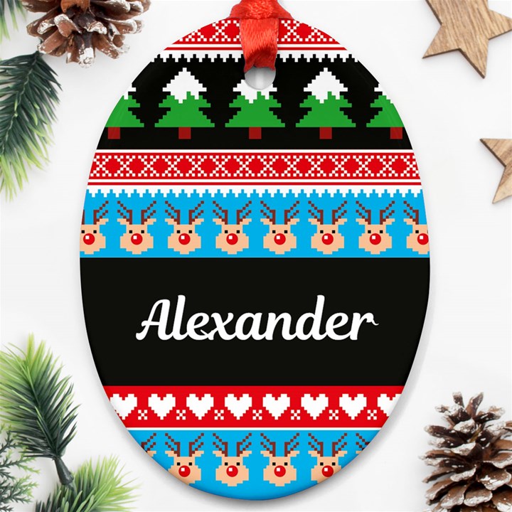 Personalized Name Christmas Knitting Pattern Ornament (Oval)