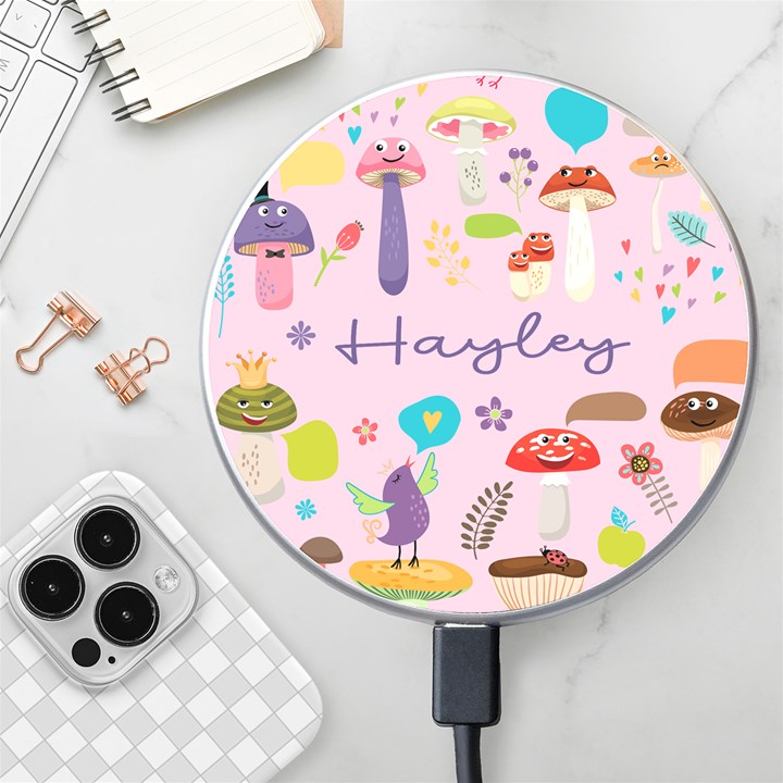 Personalized Mushroom Illustration Name Wireless Fast Charger Wireless Fast Charger(White)