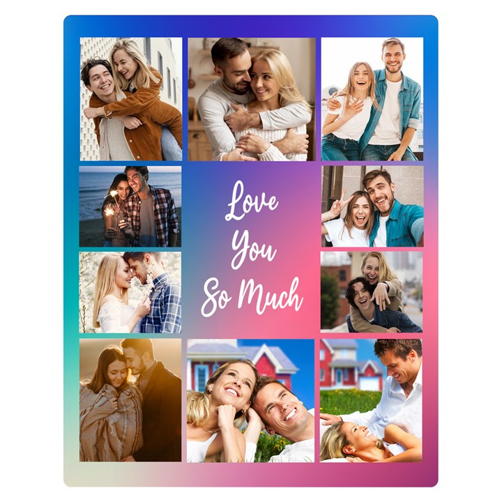 Personalized Love Couple 10 Photo Blanket Two Sides Premium Plush Fleece Blanket (Teen Size)