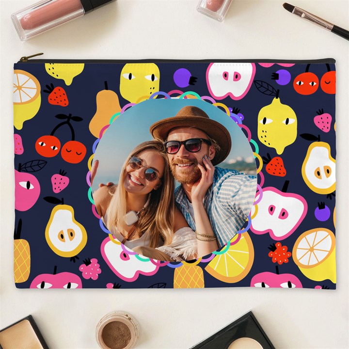 Personalized Fruits Illustration Photo Name Cosmetic Bag Cosmetic Bag (XXXL)