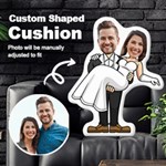 Personalized Wedding Couple in Cartoon Style Custom Shaped Cushion Cut To Shape Cushion Case Front