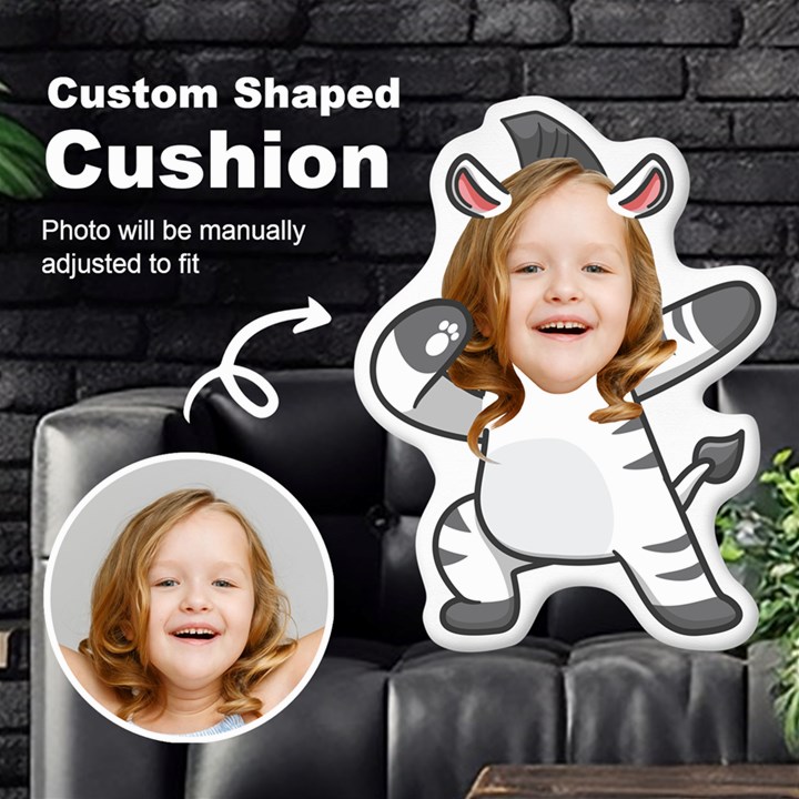 Personalized Photo in Dabbing Zebra Cartoon Style Custom Shaped Cushion Cut To Shape Cushion Case